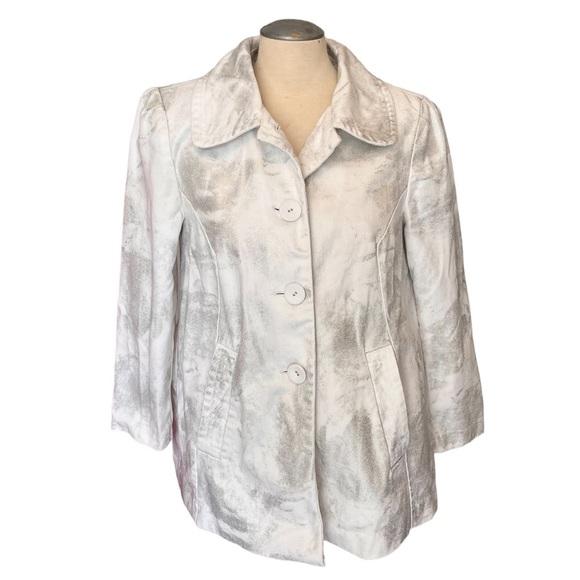 Kenar White Denim Swing Jacket with Silver Metallic Paint Brush Finish - Picture 3 of 16